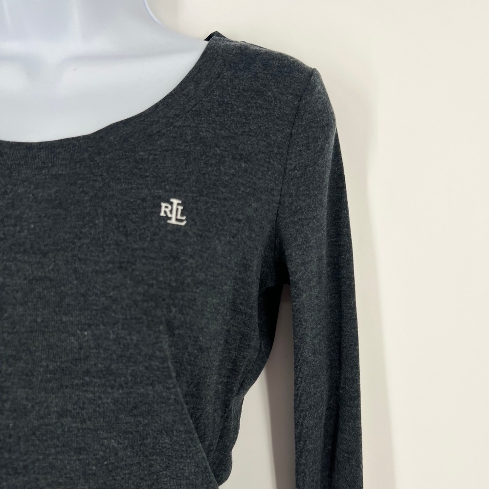 Lauren Ralph Lauren Womens Small Preppy Charcoal Gray Scoop Neck Long Sleeve Top - Picture 8 of 9